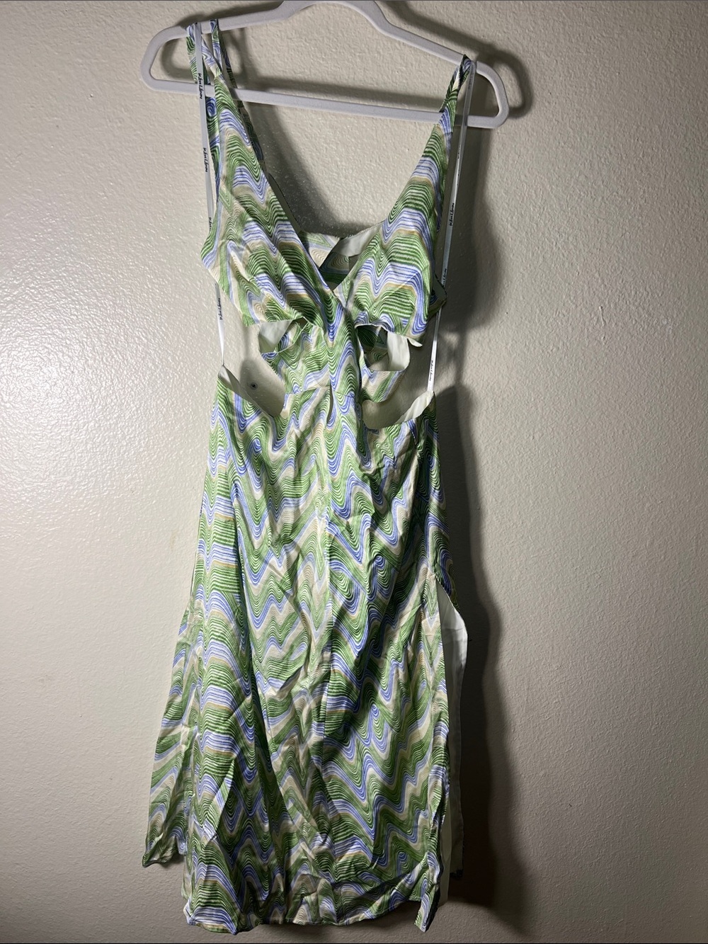 For Love And Lemons Green and White Wave-Print Mini Dress size L